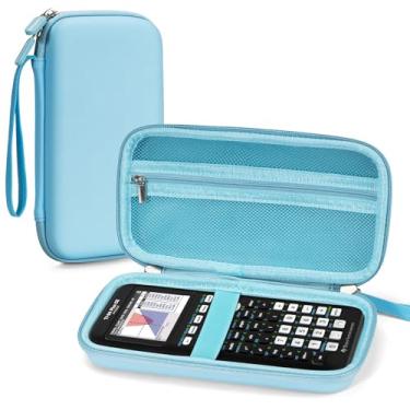 Imagem de Yewltvep Estojo rígido para calculadora TI-84 Plus CE, azul claro, estojo de armazenamento protetor com bolso de malha e alça de pulso
