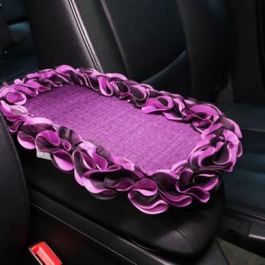 Imagem de MINGZAIQIPEI Capa de console central automotiva para console de carro capa de apoio de braço de renda, almofada de apoio de braço central automática macia e fofa para a maioria dos protetores de