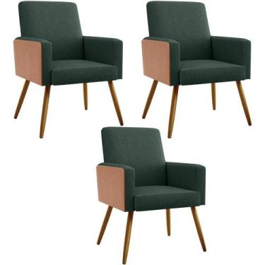 Imagem de Kit 03 Poltronas Decorativa Maria W01 Pés Palito Linho Verde Musgo mat