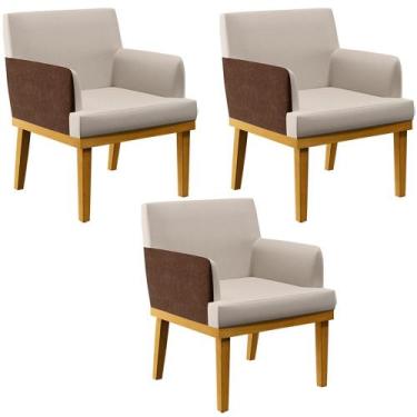 Imagem de Kit 3 Poltronas Decorativas Para Sala De Estar Beatriz W01 Linho Cru m