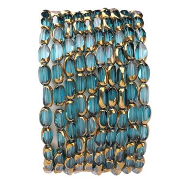 Imagem de DADIFEN Contas de arroz de vidro transparente azul lago 4 x 6 mm 50 peças facetadas oval borda dourada contas soltas de cristal para artesanato faça você mesmo joias