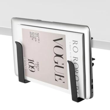 Imagem de LUKETURE Suporte lateral ajustável para laptop, sem perfuração, armazenamento sob a mesa, suportes de laptop de fixação, suporte lateral de mesa para laptops, Mac mini, teclado com silicone