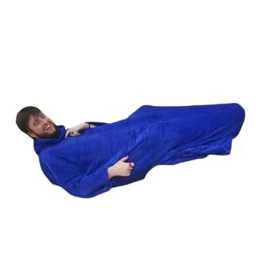 Imagem de Cobertor com Mangas e Capuz em Microfibra, 170x90 cm, Rosa, Fechamento nas Costas, para Inverno (Azul Royal)