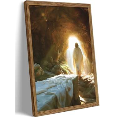 Imagem de Arte de parede de Jesus Cristão Jesus Deixa o Túmulo Pintura em Tela Salvador Ressuscitado Deixa o Túmulo Pôsteres Impressões Ele Ressuscitou Imagens para Igreja Casa Quarto Sala de Estar Decoração de