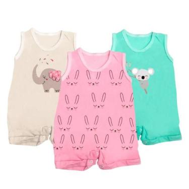 Imagem de Kit 3 Peças Macaquinho Bebê Regata Estampado Enxoval Verão - Koala Bab