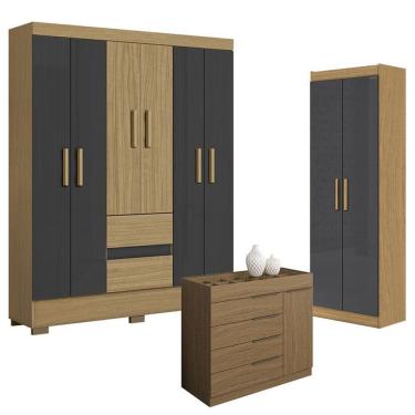 Imagem de Guarda Roupa Casal Coimbra 2005138 com Armário Multiuso 2000191 Atacama Grafite e Cômoda Sevilha Atacama - Aramóveis