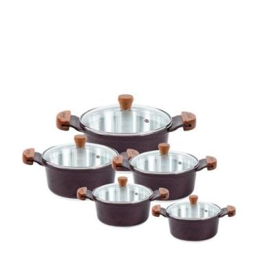 Imagem de Jogo de panelas aluminio fundido javali com tampa de vidro