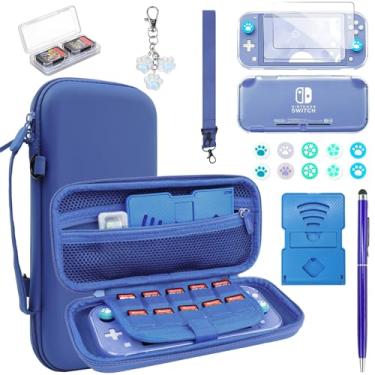 Imagem de FIWWAT Estojo De Transporte Para Switch Lite - 19 Em 1 Nintendo, Pacote Acessórios Com Alças Polegar, Capa Protetora Transparente, Tela, Pingente, Suporte, Caneta Stylus, Meninos, Azul Marinho