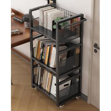 Imagem de UMDONX Carrinho de livros resistente de dupla face com 3 suportes magnéticos para livros, rodas silenciosas, forte capacidade de carga, caminhão de livros de biblioteca para casa, escritório, escola