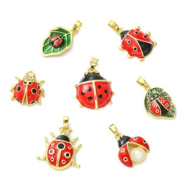 Imagem de UR URLIFEHALL 7 peças, 7 estilos, pingentes de joaninha esmaltados, de latão, fofo, inseto, animais voadores para pulseira faça você mesmo, colar, joias, suprimentos para artesanato