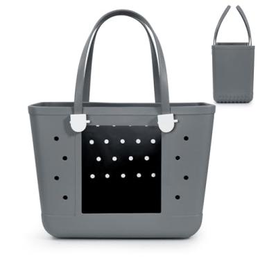 Imagem de UeKeKicg Bolsa de praia de borracha – Bolsa de viagem grande à prova d'água para mulheres, bolsa lavável para esportes, praia, mercado, piscina, Cinza, Sacos de piscina impermeáveis