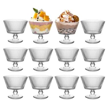 Imagem de wangsdjy Tigelas de sobremesa de vidro de 265 ml, tigelas e xícaras de sobremesa vintage - Copos de sudae engrossados sem chumbo, para sorvete, frutas, pudim, lanches pequenos, iogurte e aperitivos