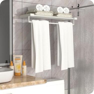 Imagem de Toalheiro Hotel De Parede Porta Toalha Duplo Branco Master