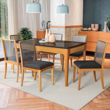Imagem de Mesa de Jantar 6 Lugares Avenna com Vidro Madeira Maciça Preto/Titanio - Kappesberg