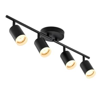 Imagem de Bojim Iluminação de pista de LED flexível, teto de 4 luminárias pretas claras, holofote de teto com braços de luz dobráveis para cozinha, armário, quarto (soquete GU10, lâmpadas não incluídas)