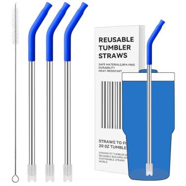 Imagem de Prurex Canudos de metal reutilizáveis com ponta de silicone para Stanley 590 ml, canudos de aço inoxidável para copo de 590 ml, 3 tubos retos e 6 pontas e 1 escova Cleanr (íris)