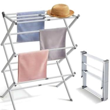 Imagem de Varal Retratil Portatil de Chão Vertical Extensível Dobrável Compacto Apartamento Casa Organização