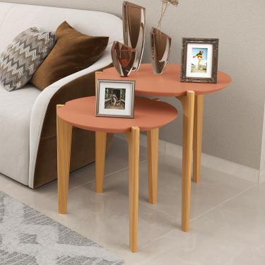 Imagem de Conjunto 2 Mesas De Lateral Flórida - Tampo Mdf 25mm Pés De Madeira Luanda-freijó - Lukaliam Móveis