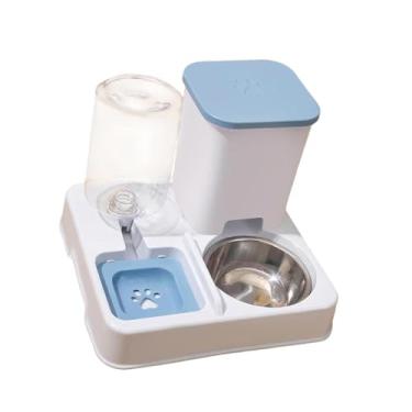 Imagem de Whtkoph Alimentador Automático para Cães E Gatos, Separação Seca E úmida, Superfície Lisa, Tigela Removível para Comer E Beber, para Cães E Filhotes de Animai, Branco Azulado