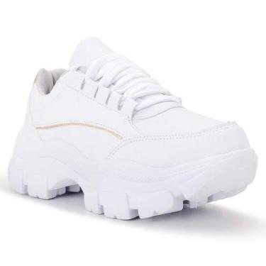 Imagem de Tênis feminino branco casual com detalhes dourado ar livre caminhada a