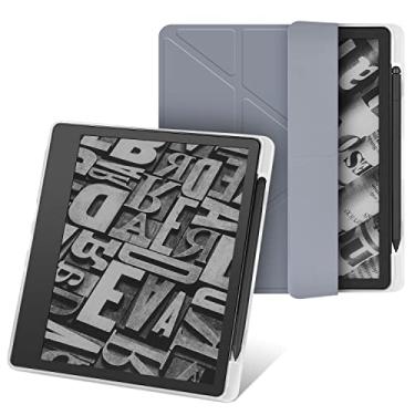 Imagem de Capa com suporte para Kindle Scribe – Capa de couro fólio premium com suporte para caneta, hibernar/despertar automático – compatível com Kindle Scribe de 10,2 polegadas (versão 2022/2024), cinza