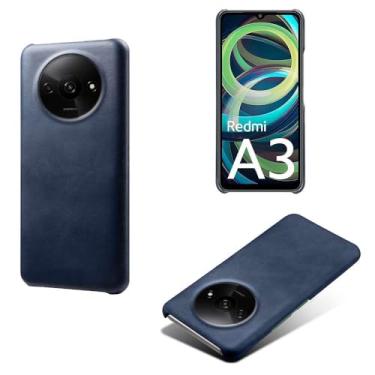 Imagem de Capa para Xiaomi Redmi A3 4G,Proteção contra quedas,Casca de volta de cor sólida simples,Design de couro de imitação de plástico-Blue