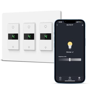 Imagem de Milfra Interruptor inteligente com controle de intensidade de intensidade de intensidade de intensidade de luz de 3 vias com visor digital 3 Gang, modelo 2024, funciona com Siri, Alexa e Google Home