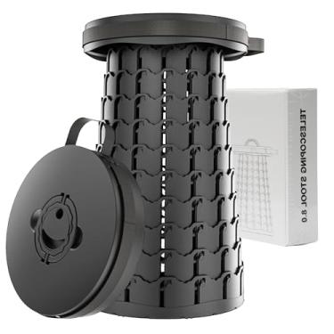 Imagem de ALEVMOOM Banqueta dobrável 2025 de 50 cm H com almofada, capacidade de 453 kg, bancos portáteis para adultos, resistente, banco dobrável telescópico de altura ajustável, para acampamento ao ar livre