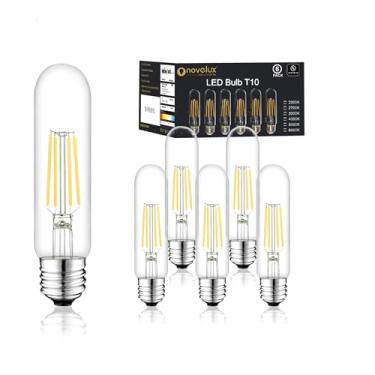 Imagem de NOVELUX Lâmpada Edison de 5 polegadas, lâmpada LED E26 branca fria 6000K 6W regulável, 800LM T10 T9 lâmpadas tubulares de vidro transparente, lâmpadas AC 120V iguais a 80 watts para lustre pendente de