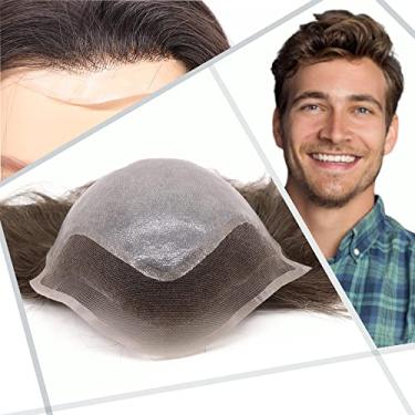 Imagem de Civmo Peruca masculina Swiss Lace Front Natural Hairline with PU Skin V-looped European Human Hair Replacement System for Man Wigs 20 x 25 cm Peruca de cabelo de densidade média (#17 Cor marrom loiro