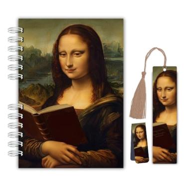 Imagem de Caderno A5 Capa Dura Monalisa Leitora – Wire-O | Papelaria Criativa para Anotações, Estudos e Presentes 160 Páginas + Marcador Magnético e com Tassel