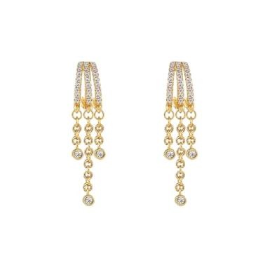 Imagem de Corrente de pingente de disco redondo delicado com borla tripla CZ argolas abertas para mulheres, boêmio, chique, exclusivo, banhado a ouro/prata, pequeno, pingente, hipoalergênico, moda, joias