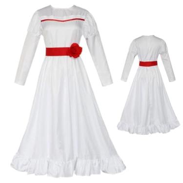 Imagem de FMMOEK Vestido branco assustador de Halloween para festa de filme de terror vestido longo cosplay fantasia (120, branco)