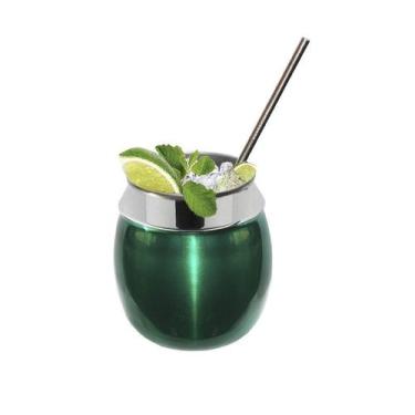 Imagem de Kit Copo 650ml Coco Alumínio + Canudo Inox Drinks Gastrobel Verde, Ver