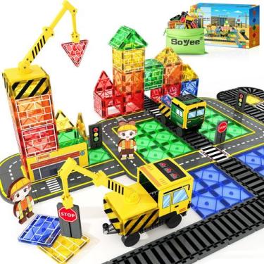 Imagem de Conjunto de construção de ladrilhos magnéticos com 2 guindastes para c