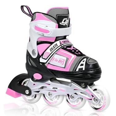 Imagem de Patins em linha ajustáveis para crianças, adolescentes e adultos – rolamentos ABEC-7, rodas de poliuretano, ajuste confortável, para patinação interna e externa (rosa, médio - criança grande (1Y-5Y))