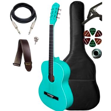 Imagem de Violão Elétrico Giannini Canhoto N14 + Capa Luxo Acessórios (Turquoise Blue Satin)
