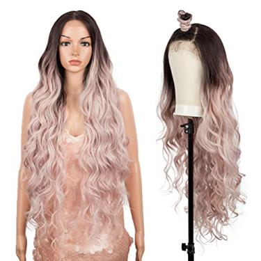 Imagem de Style Icon Perucas de renda Easy-360 91,44 cm Free Part Lace Front Wigs, peruca ondulada, peruca rosa sintética (91,44 cm, TT4/AMBRS)