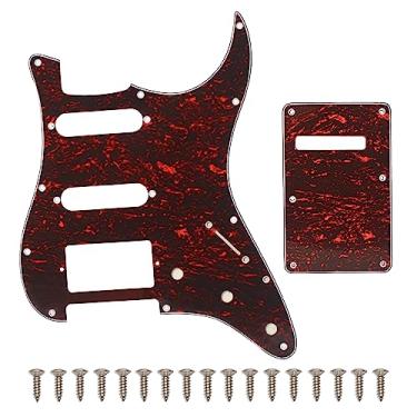 Imagem de SAPHUE HSS Conjunto de 11 furos para guitarra elétrica e placa traseira para Fender EUA/México, peças de guitarra estilo moderno Stratocaster (3 camadas de tartaruga vermelha)