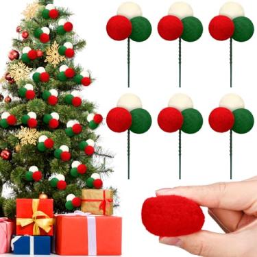 Imagem de Yookeer Palhetas de árvore de Natal, enfeites de Natal de feltro, decoração de pompom, artesanato faça você mesmo, galhos de Natal, decoração para pendurar para vaso de árvore de Natal, guirlanda
