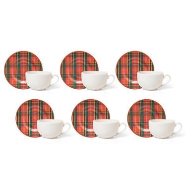 Imagem de Jogo De Xícaras Copa E Cia 12 Peças Aquarelle Em Cerâmica Xadrez Natal