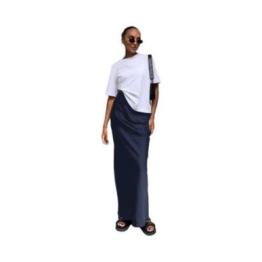 Imagem de Saia Midi De Cintura Alta Em Cetim Para Mulheres 2024 Moda Elegante Ve