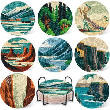 Imagem de Kit Diamond Art Coasters DOTZSO com suporte para adultos, 8 unidades