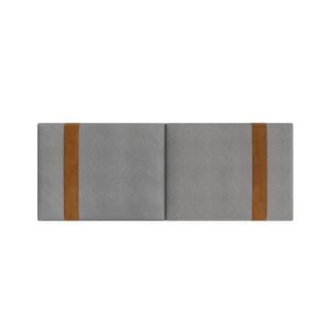 Imagem de Cabeceira Dobrável Estofada Linho Cinza com Courino Caramelo1,58 Para Cama Queen - CINZA CARAMELO