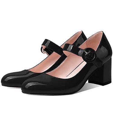 Imagem de MOOMMO Sandálias femininas clássicas de salto Mary Jane, salto alto, tira no tornozelo, fechada, bico redondo, salto grosso, salto alto, confortável, festa de casamento, noite, salto médio, básico