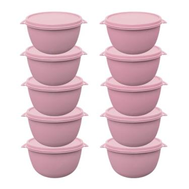 Imagem de Kit 10 Potes Plásticos Bowl 500 ml Redondos Com Tampa BPA Free Marmitas Para Cozinha (ROSA)