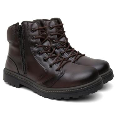 Imagem de Coturno Masculino Cano Médio com Zíper Lateral Bota Estilo Militar Antiderrapante e Confortável para Uso Diário e Trilhas (Marrom, Padrão, BR, Adulto, Numérico, 43)