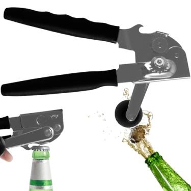 Imagem de LCZNXJJY Abridor de latas comercial manual com manivela, ferramenta manual de abertura de lata com garras giratórias pretas, ferramenta de abridor de garrafas de aço inoxidável industrial, borda lisa