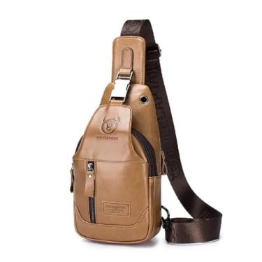 Imagem de Bolsa transversal masculina de couro genuíno à prova d'água bolsa tiracolo bolsa masculina para caminhadas, ciclismo, montanhismo, viagens e Lazer (Marrom)