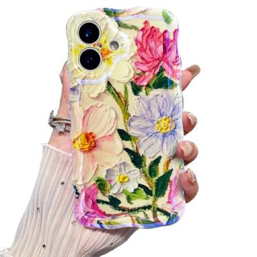 Imagem de VCTERFK Capa para iPhone 17, flor de pintura a óleo retrô colorida requintada, moldura ondulada com padrão brilhante, macia, durável, à prova de choque, proteção para câmera para iPhone 17 para
